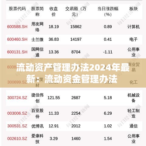 流动资产管理办法2024年最新：流动资金管理办法 