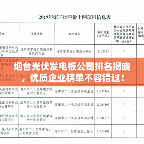 烟台光伏发电板公司排名揭晓，优质企业榜单不容错过！